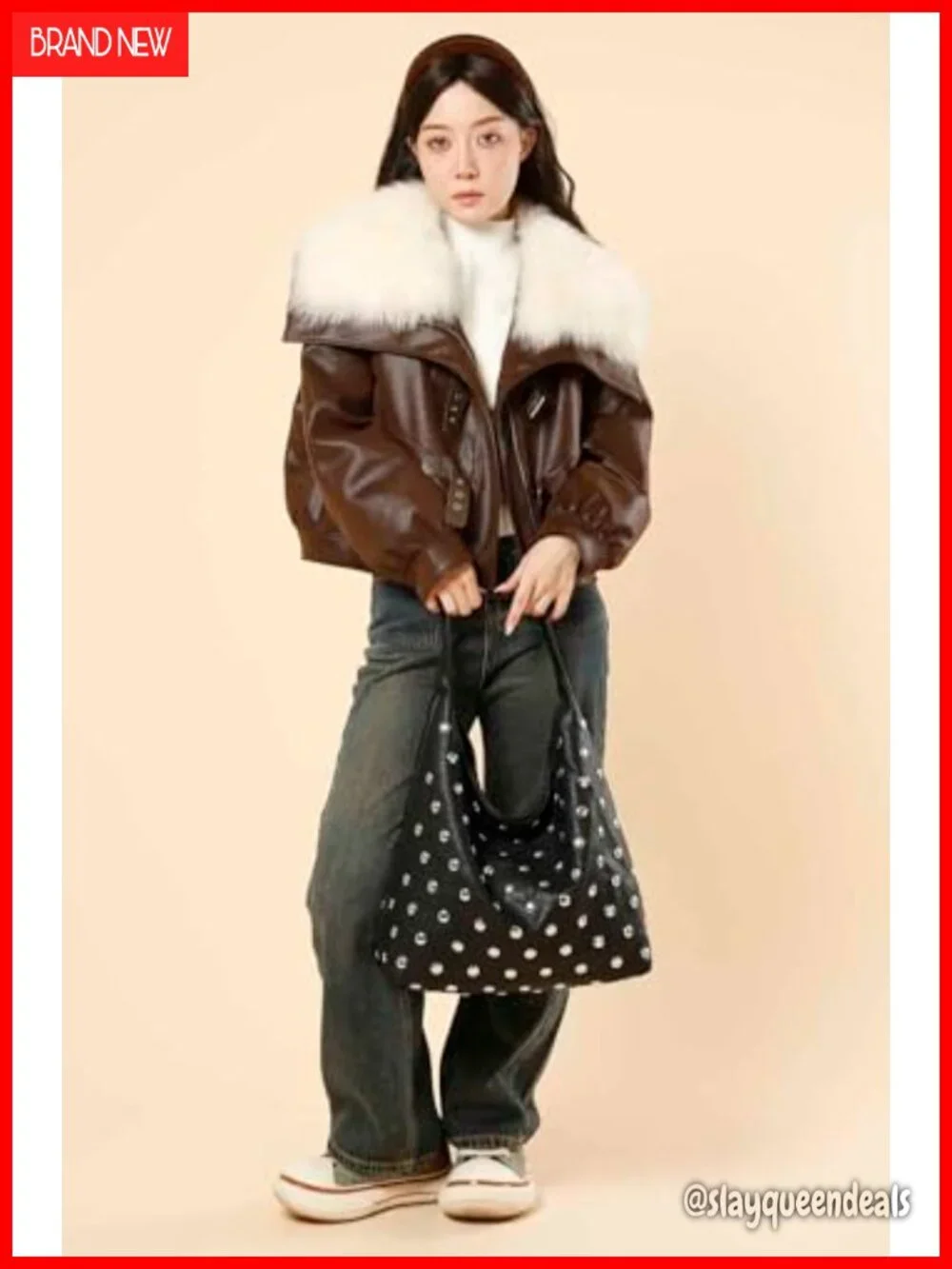 Studded Hobo Purse for Women Faux Leather Tote Shoulder Bag Punk Handbag